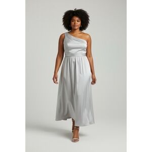 White By Vera Wang Elegant Gray Silver One Shoulder‎ Gown Bridesmaid Dress 18